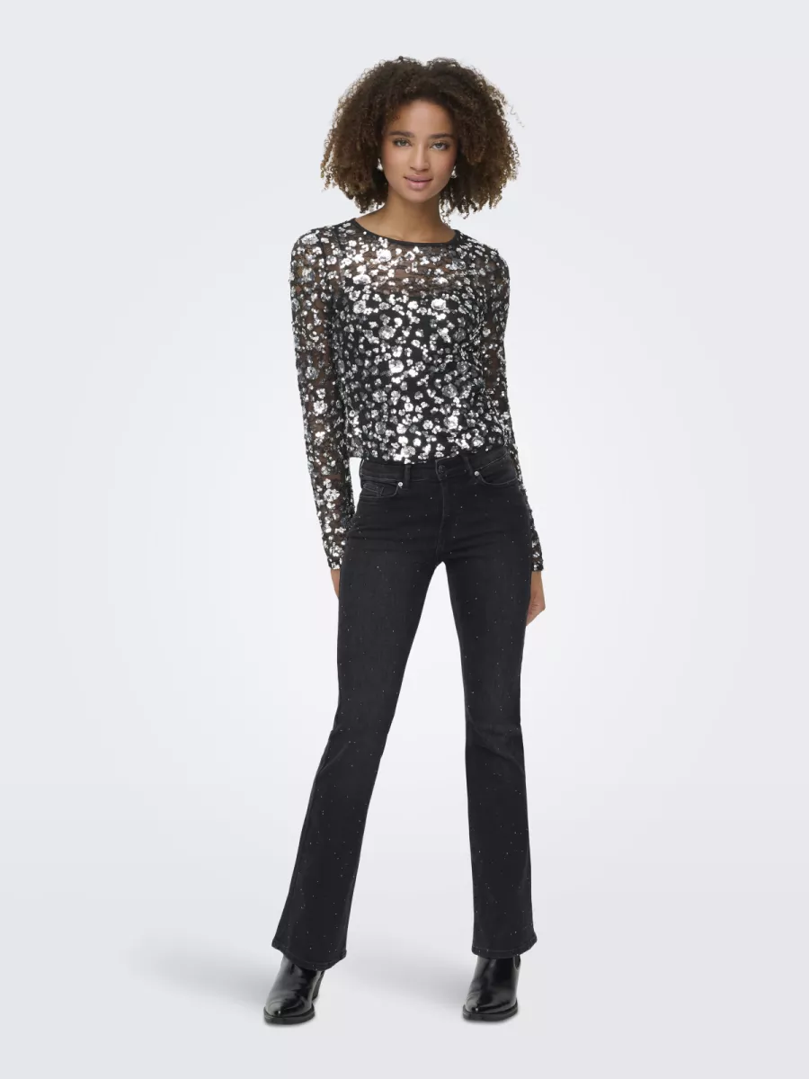 ONLY-ONLPALEMA LS LACE SEQUIN TOP WVN-15359848-Silver Sequins-ZILVER GRIJS