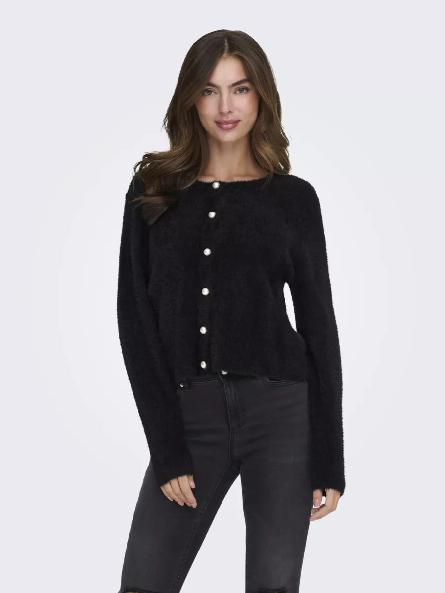 ONLY-ONLPETRA LS PEARL O-NECK CARDI CC K-15350655-Black-BLACK