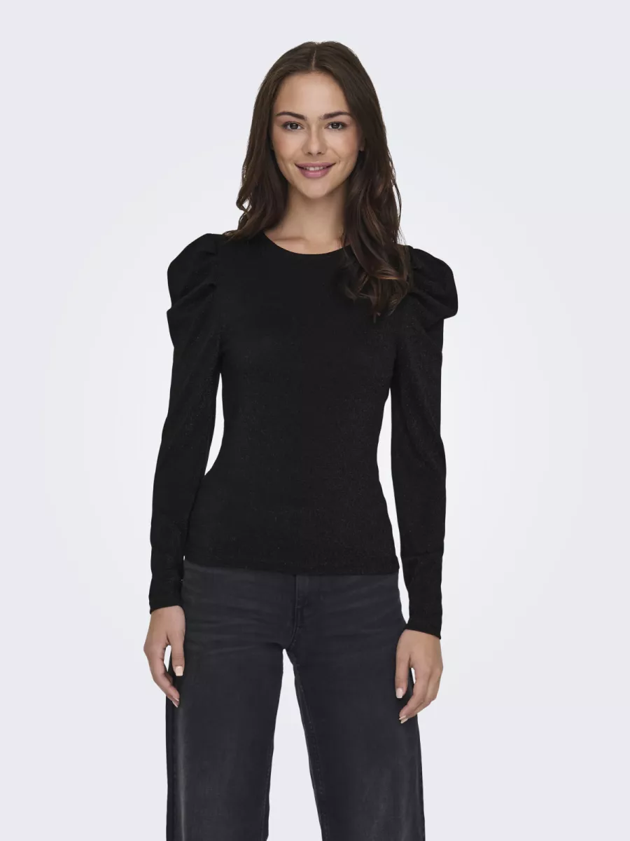 ONLY-ONLRICH L/S GLITTER PUFF TOP JRS-15278055-Black Glitter-BLACK