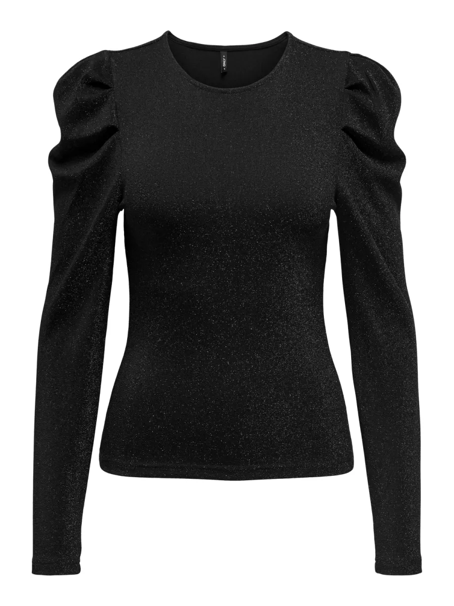 ONLY-ONLRICH L/S GLITTER PUFF TOP JRS-15278055-Black Glitter-BLACK
