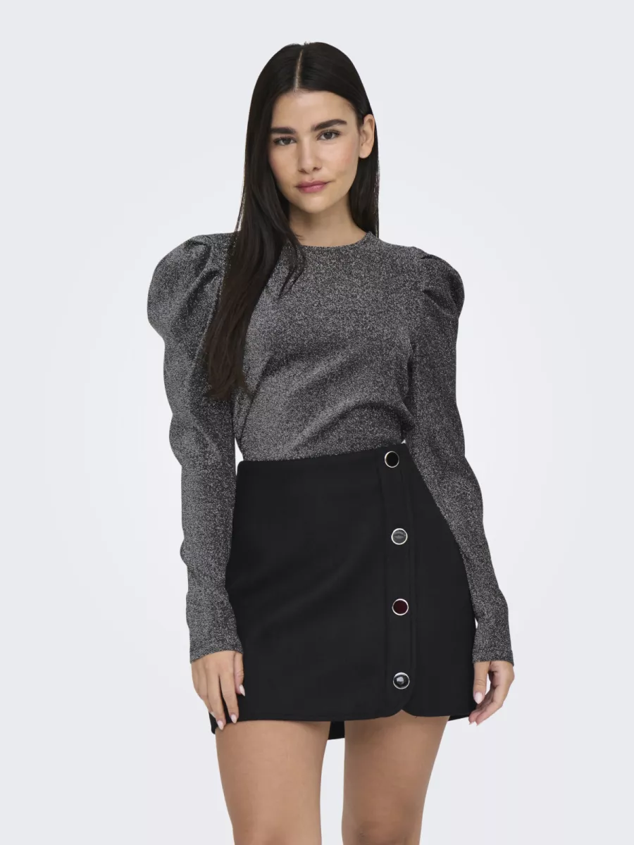 ONLY-ONLRICH L/S GLITTER PUFF TOP JRS-15278055-Silver Glitter-ZILVER GRIJS