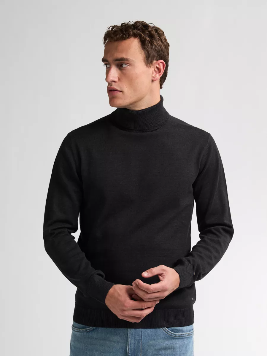 PETROL INDUSTRIES-Men Knitwear Collar Basic-M-ROS-KWC260-9111 Deep black-ZWART