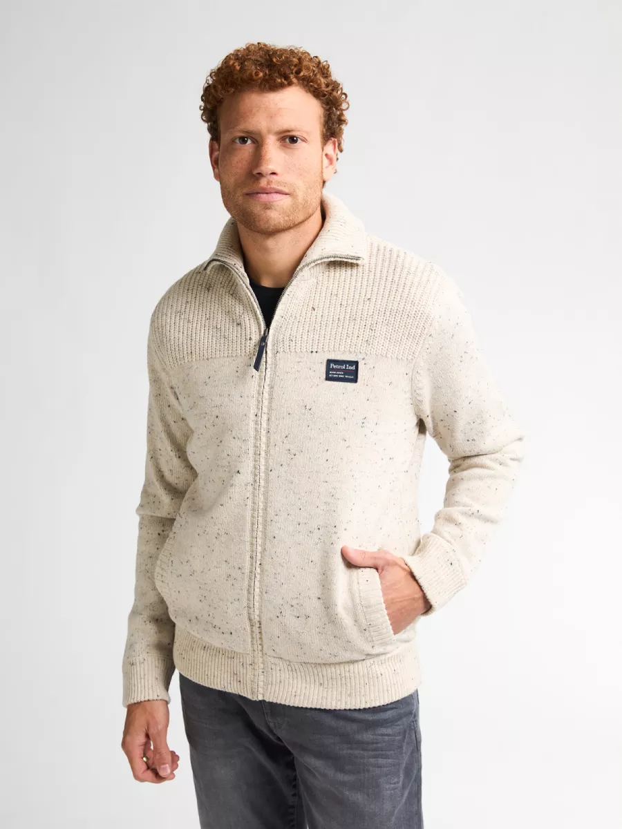 PETROL INDUSTRIES-Men Knitwear Collar Cardigan-M-3050-KWC283-0009 Antique white melee-WIT