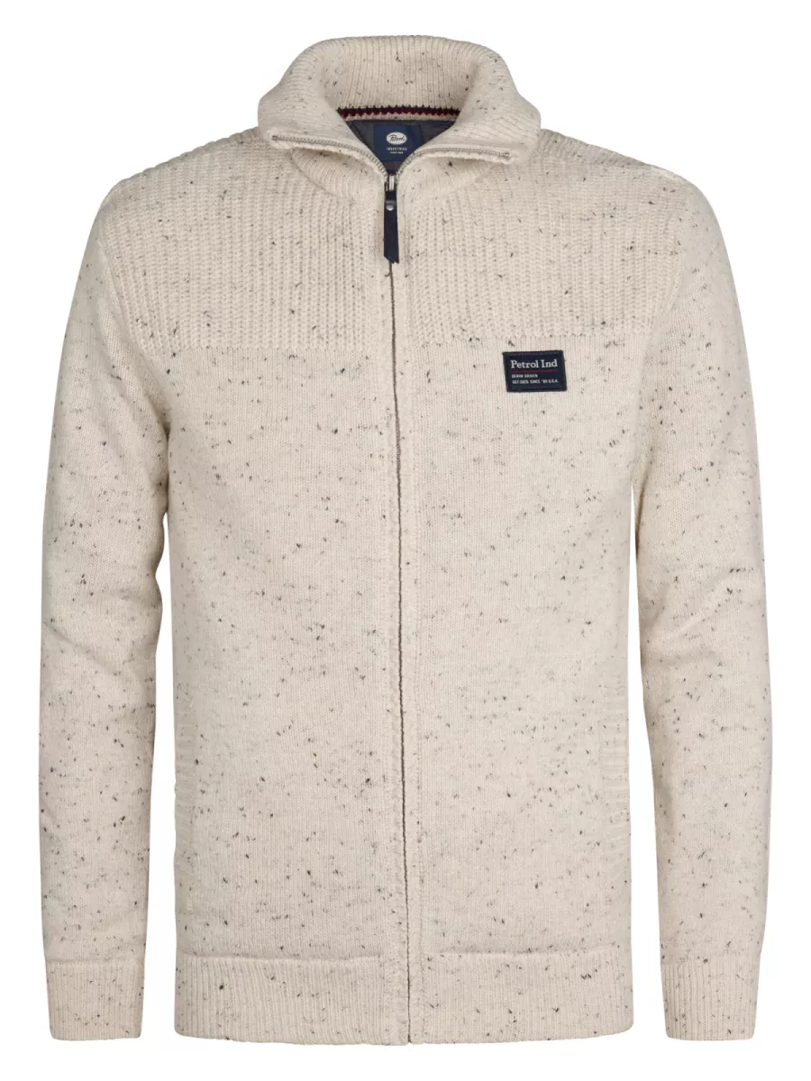 PETROL INDUSTRIES-Men Knitwear Collar Cardigan-M-3050-KWC283-0009 Antique white melee-WIT