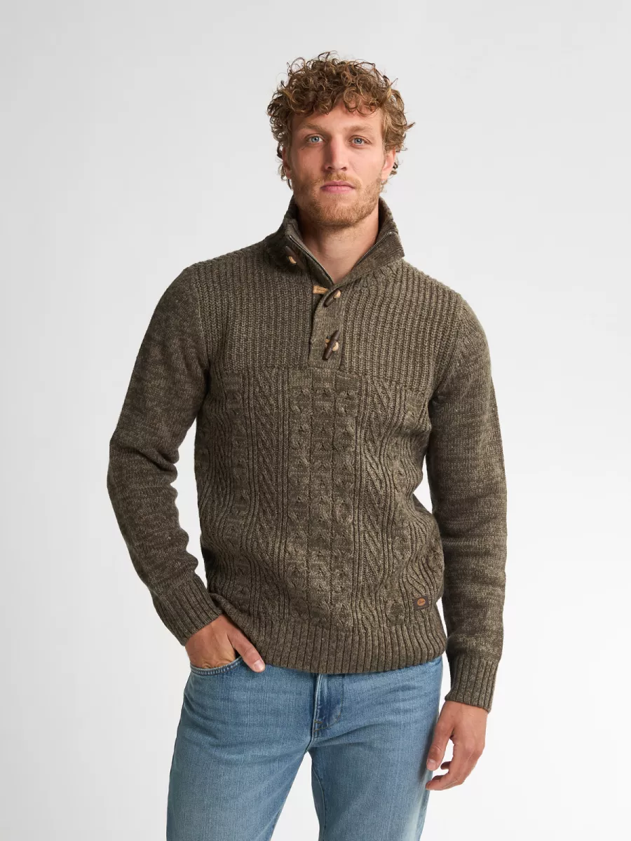 PETROL INDUSTRIES-Men Knitwear Collar-M-3050-KWC211-6174 Mossy stone-STONE