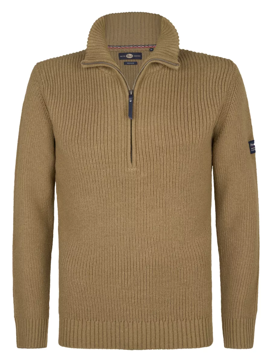 PETROL INDUSTRIES-Men Knitwear Collar-M-3050-KWC262-7146 Tan-LICHT BRUIN