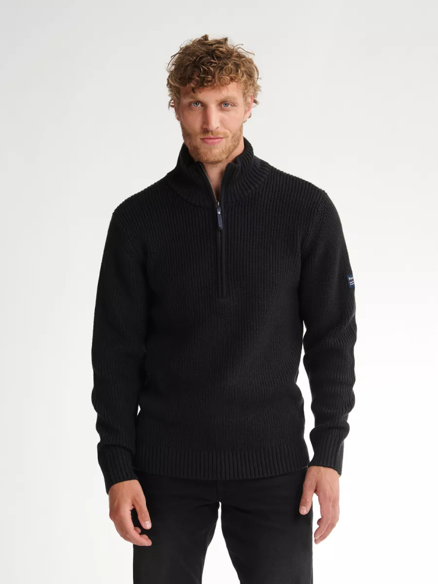 PETROL INDUSTRIES-Men Knitwear Collar-M-3050-KWC262-9111 Deep black-ZWART