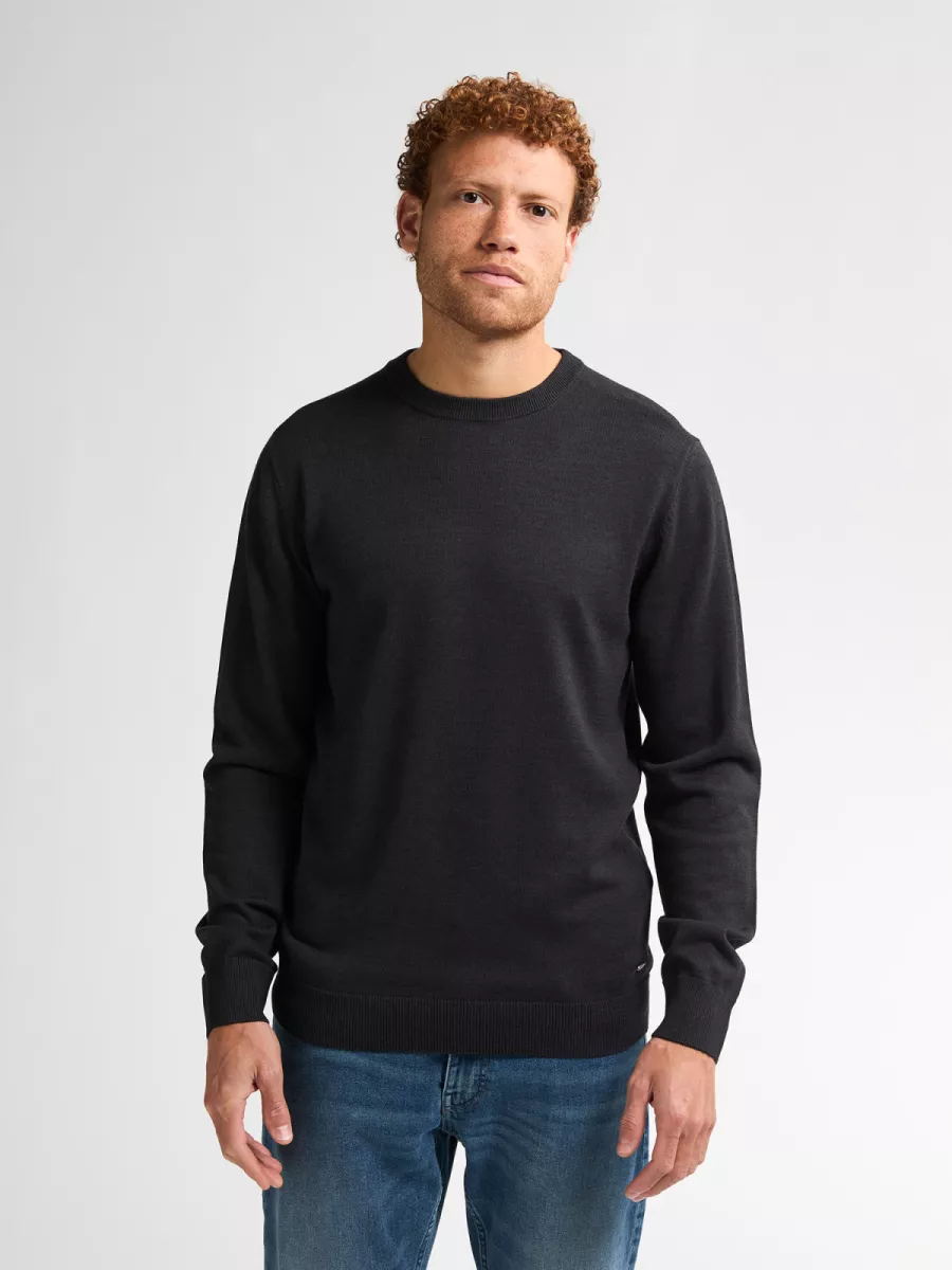 PETROL INDUSTRIES-Men Knitwear Round Neck Basic-M-ROS-KWR201-9111 Deep black-ZWART