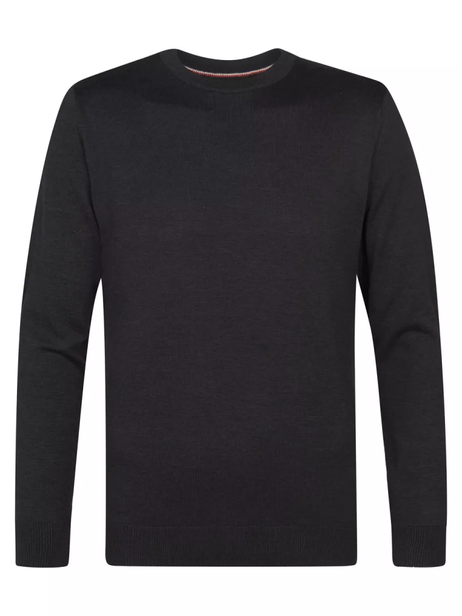 PETROL INDUSTRIES-Men Knitwear Round Neck Basic-M-ROS-KWR201-9111 Deep black-ZWART