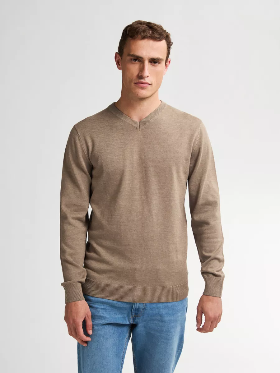 PETROL INDUSTRIES-Men Knitwear V-Neck Basic-M-ROS-KWV200-7140 Oak-LICHT BRUIN