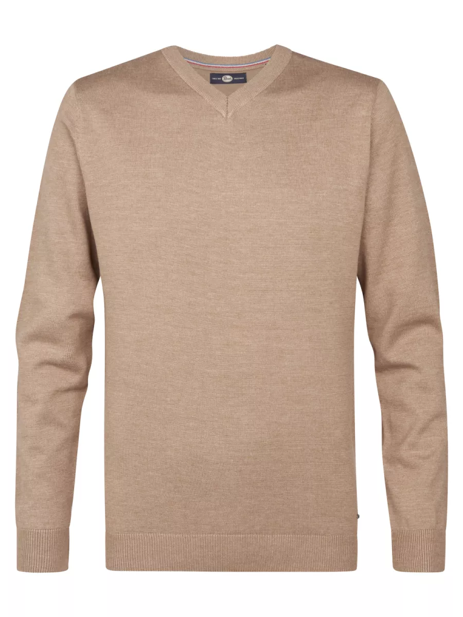 PETROL INDUSTRIES-Men Knitwear V-Neck Basic-M-ROS-KWV200-7140 Oak-LICHT BRUIN