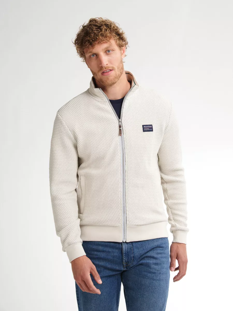 PETROL INDUSTRIES-Men Sweater Collar Zip-M-3050-SWC343-0009 Antique white melee-WIT