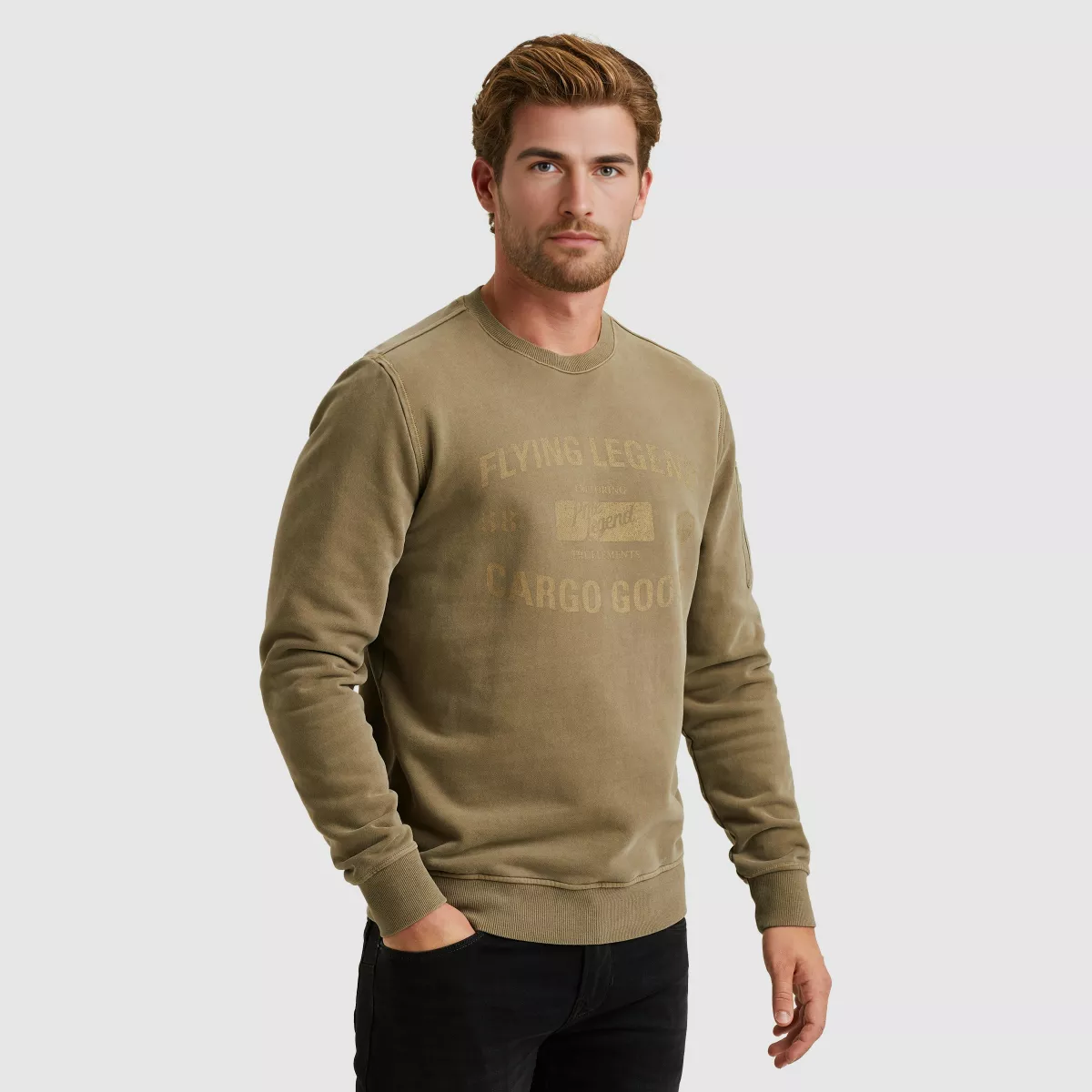 PME LEGEND-Crewneck peach fleece gd-PSW2510473-6389 Dusky green-GROEN
