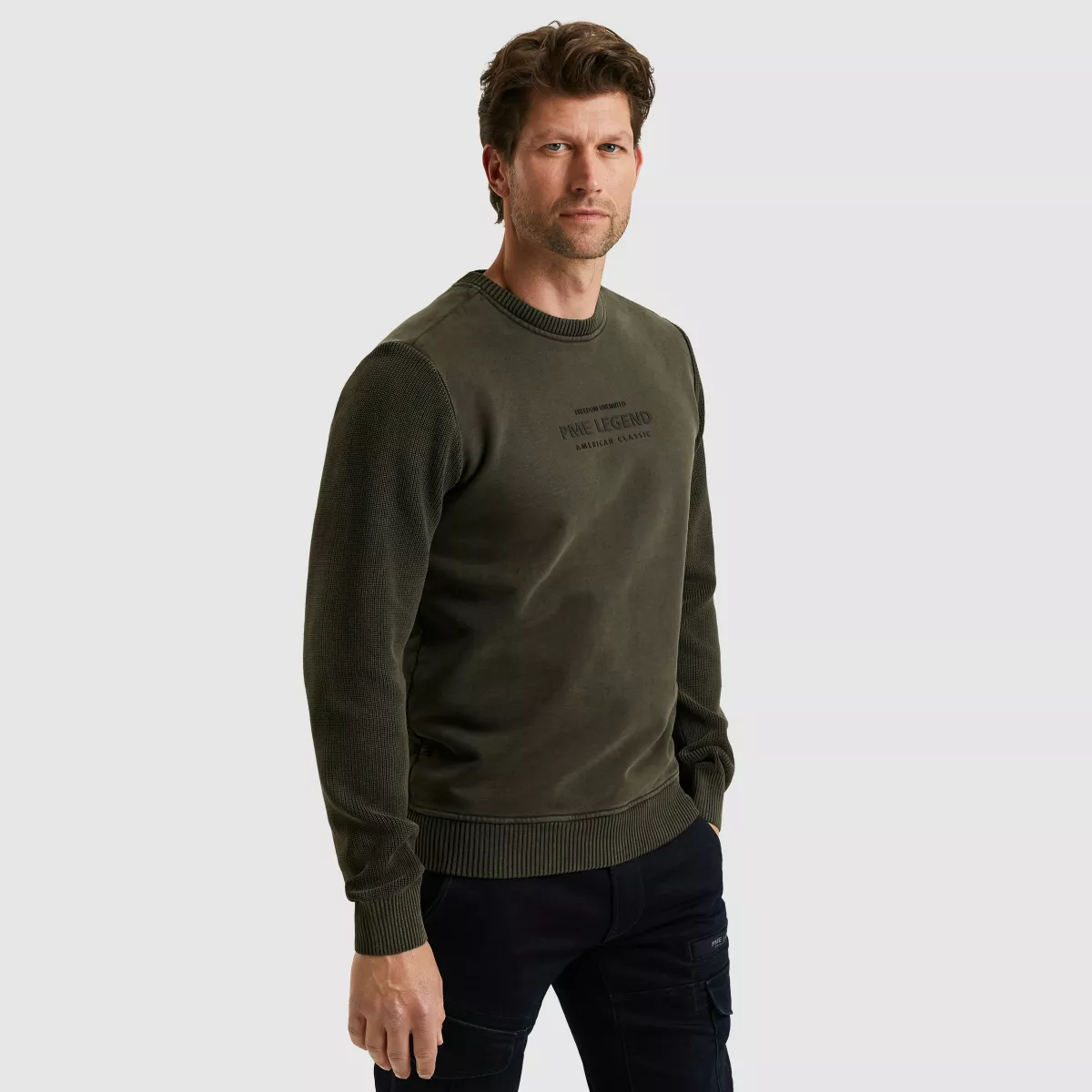 PME LEGEND-Crewneck sweat knit combination-PSW2510323-9703 Dark grey-DONKER GRIJS/GRAFIET