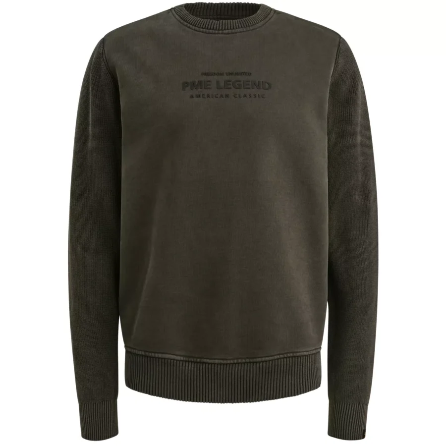 PME LEGEND-Crewneck sweat knit combination-PSW2510323-9703 Dark grey-DONKER GRIJS/GRAFIET