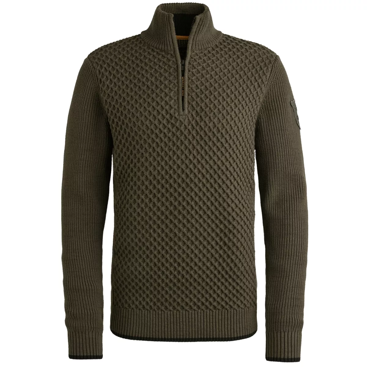 PME LEGEND-Half zip collar cotton mix yarn-PKW2509324-8039 Beluga-BRUIN