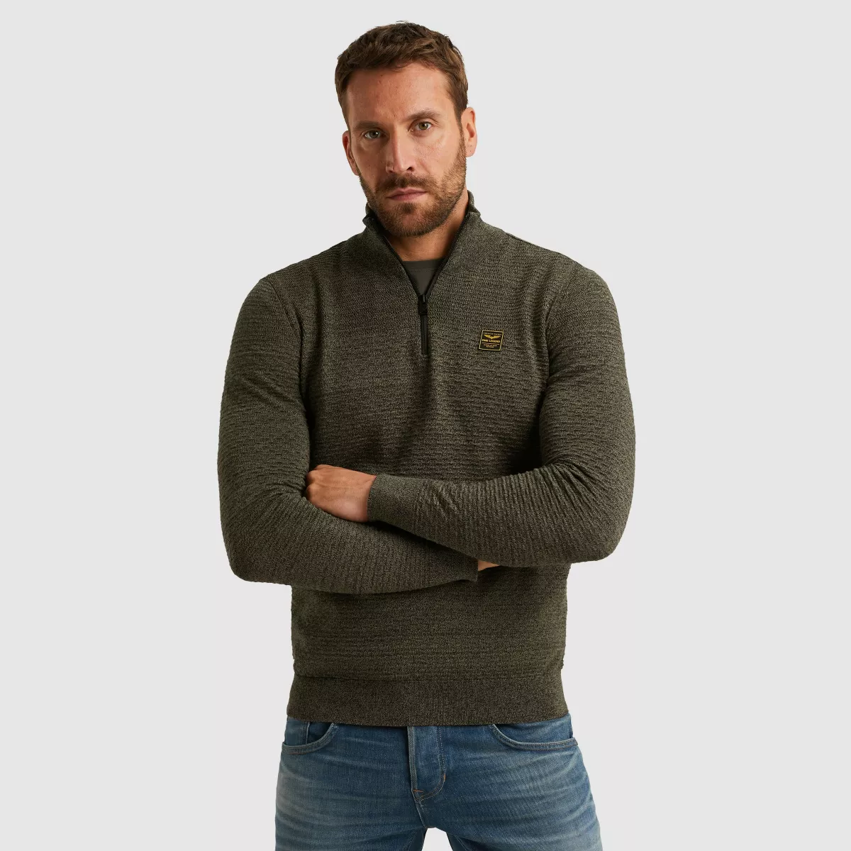 PME LEGEND-Half zip collar cotton mouline (organic)-PKW2510301-6389 Dusky green-GROEN