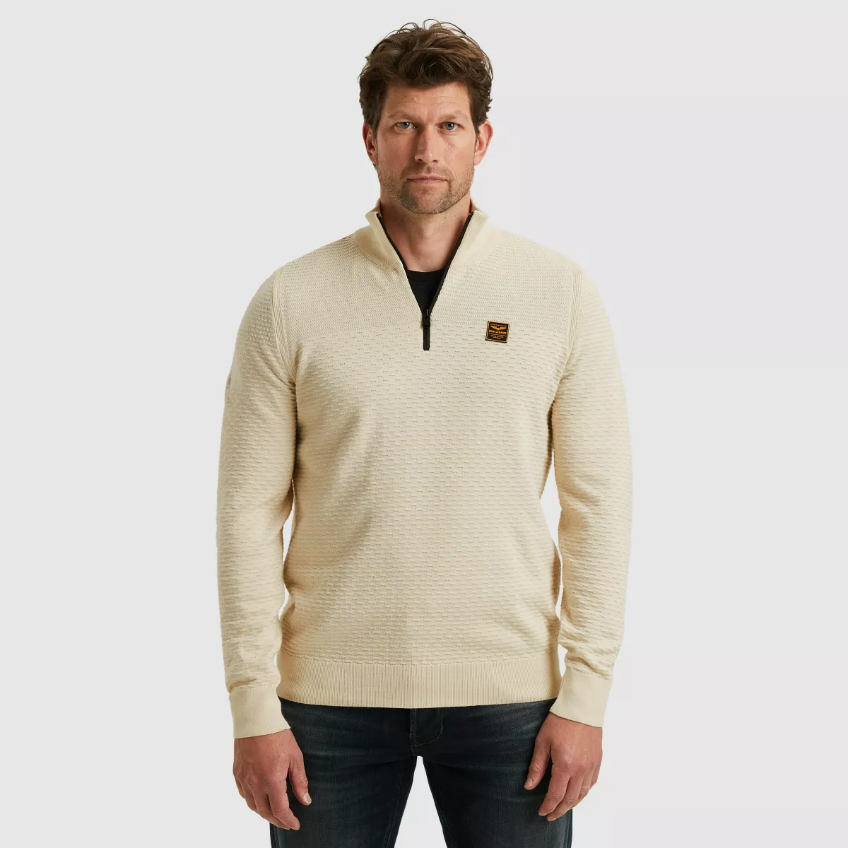 PME LEGEND-Half zip collar cotton mouline (organic)-PKW2510301-7013 Bone white-WIT