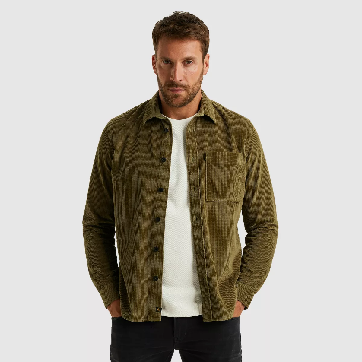 PME LEGEND-LONG SLEEVE SHIRT Dobby Cord-PSI2510206-6389 Dusky green-GROEN