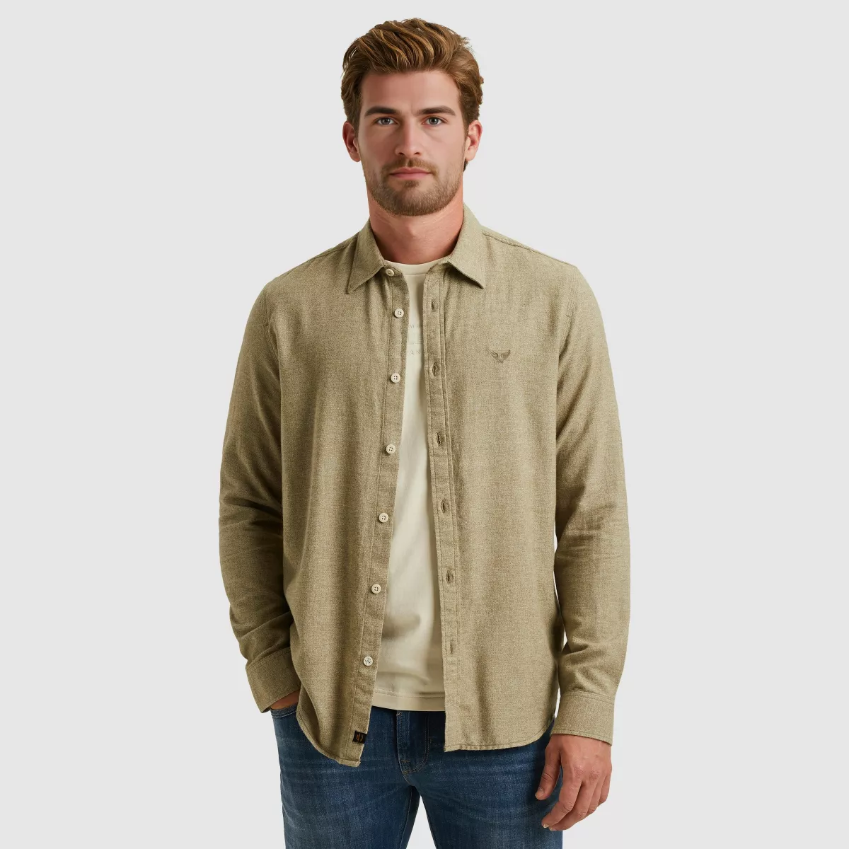 PME LEGEND-LONG SLEEVE SHIRT YarnDyed Grindle-PSI2510202-6389 Dusky green-GROEN