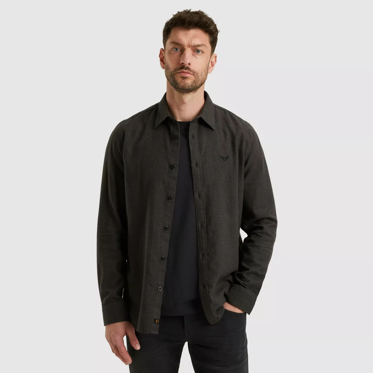 PME LEGEND-LONG SLEEVE SHIRT YarnDyed Grindle-PSI2510202-9067 Jet black-ZWART