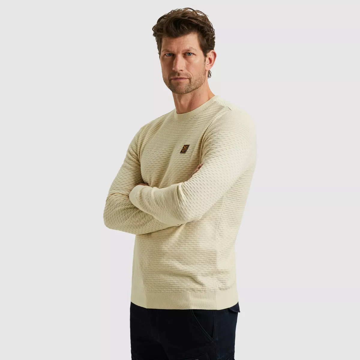 PME LEGEND-R-neck cotton mouline-PKW2510300-7013 Bone white-WIT