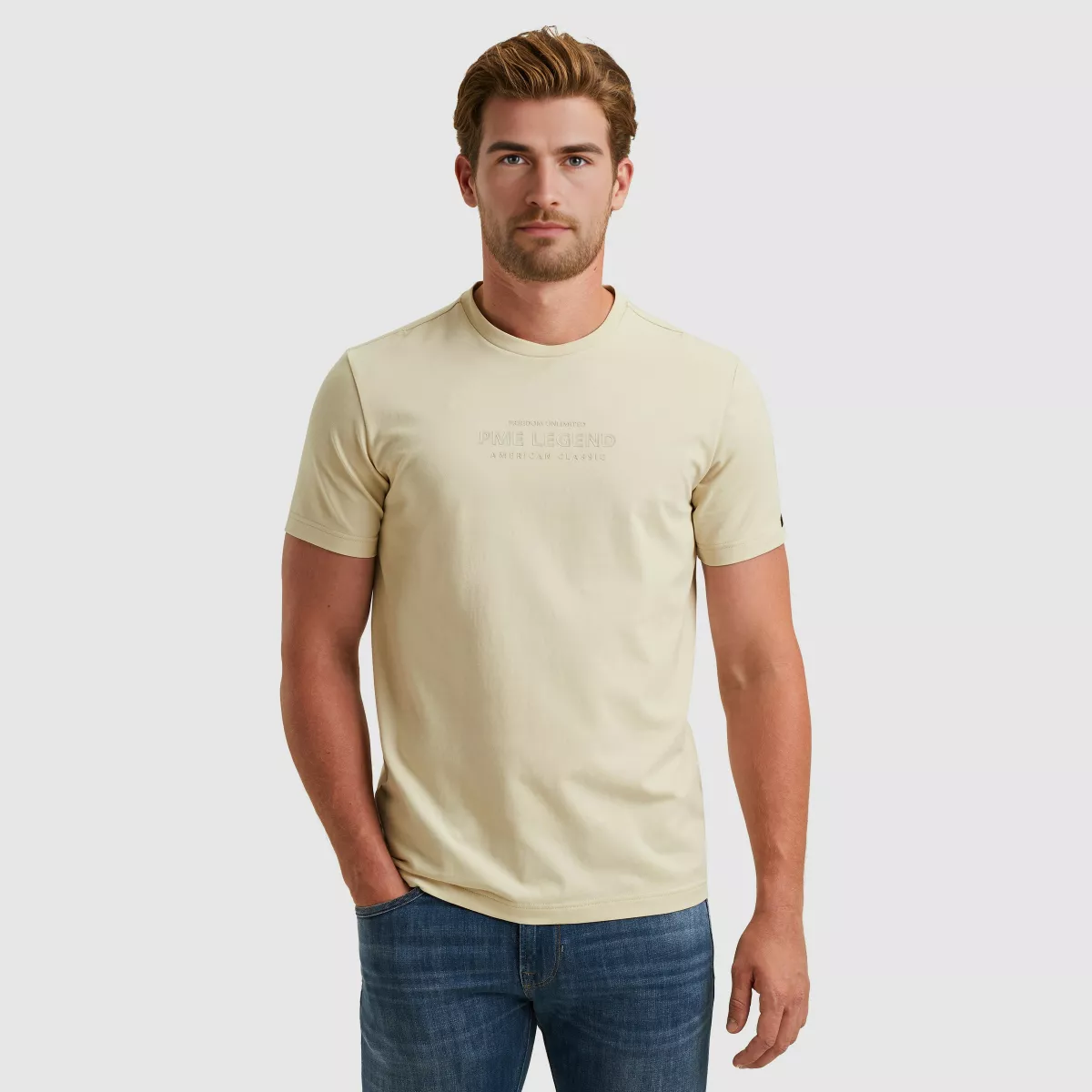 PME LEGEND-Short sleeve r-neck cotton elastan-PTSS2510584-7013 Bone white-BEIGE