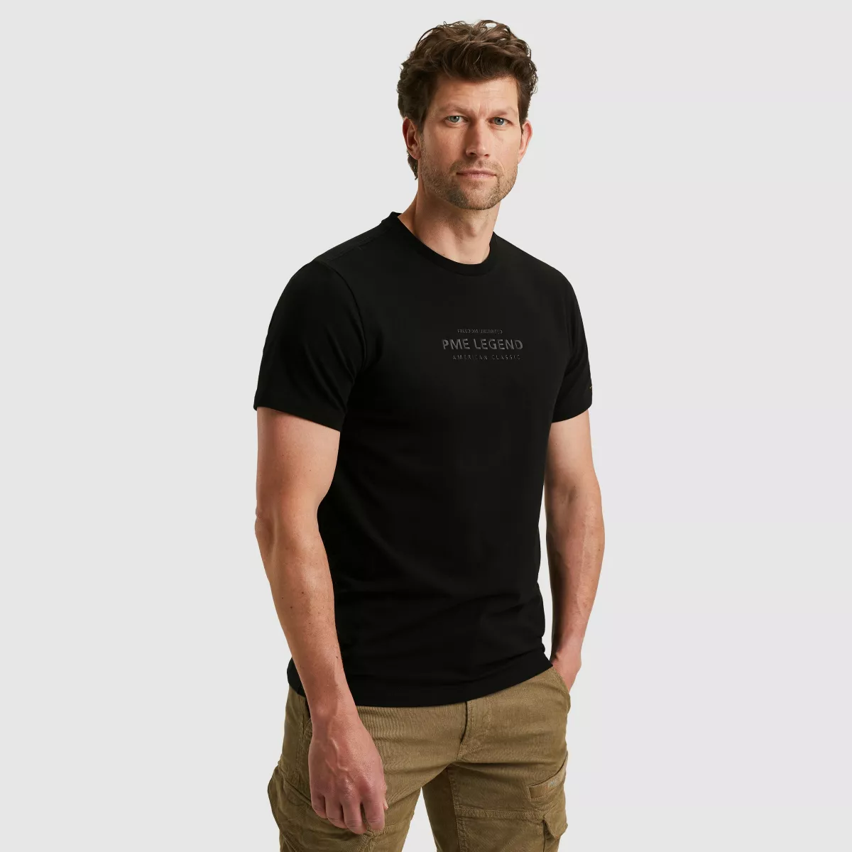 PME LEGEND-Short sleeve r-neck cotton elastan-PTSS2510584-999 Black-ZWART