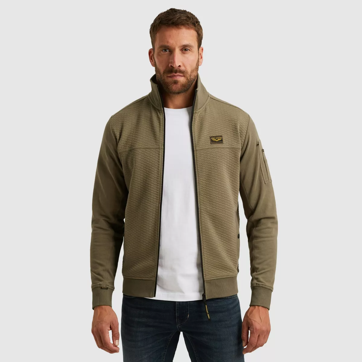 PME LEGEND-Zip jacket jacquard interlock swea-PSW2510474-6389 Dusky green-GROEN