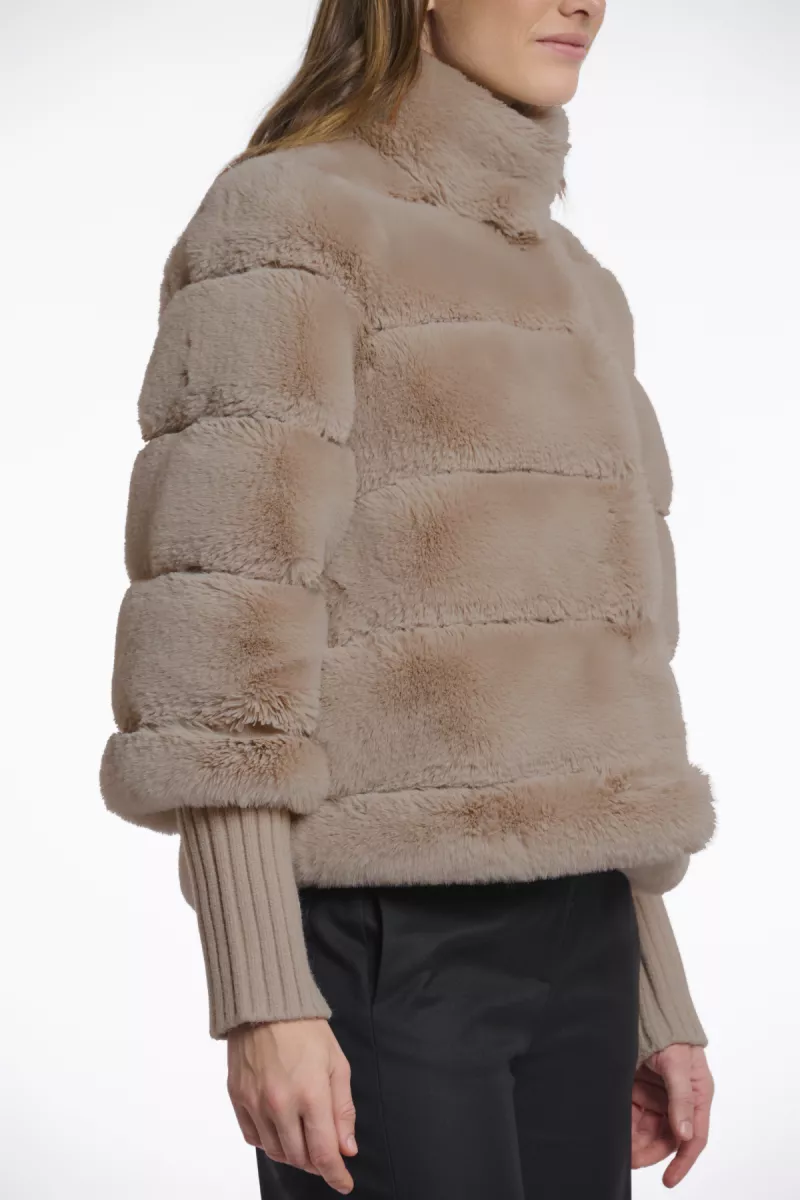 RINO & PELLE-Faux Fur Knitted Jacket With Knitted Sleeves-Feline.7002512-Toffee-BEIGE