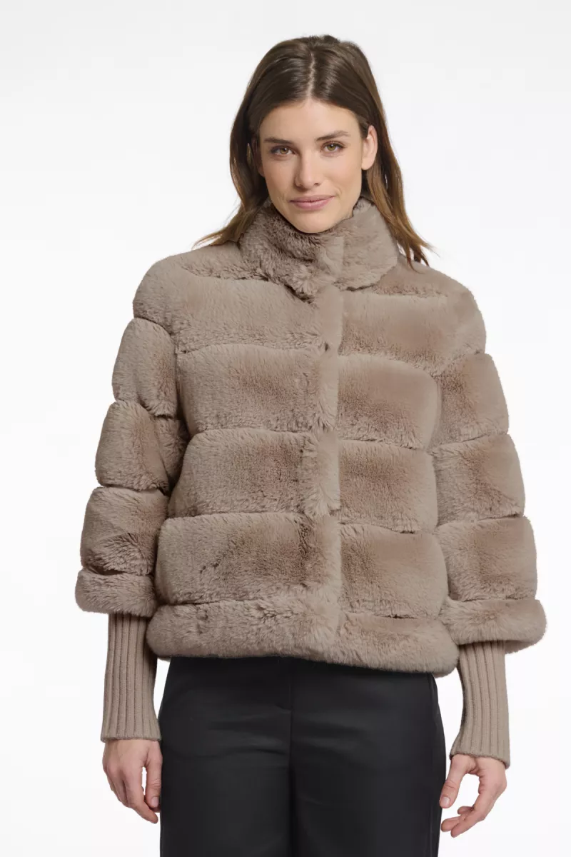 RINO & PELLE-Faux Fur Knitted Jacket With Knitted Sleeves-Feline.7002512-Toffee-BEIGE