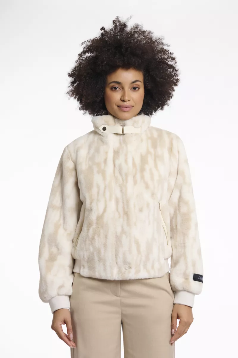 RINO & PELLE-Short Fake Fur Jacket-Ambra.7002511-Birch frozen flower-BEIGE