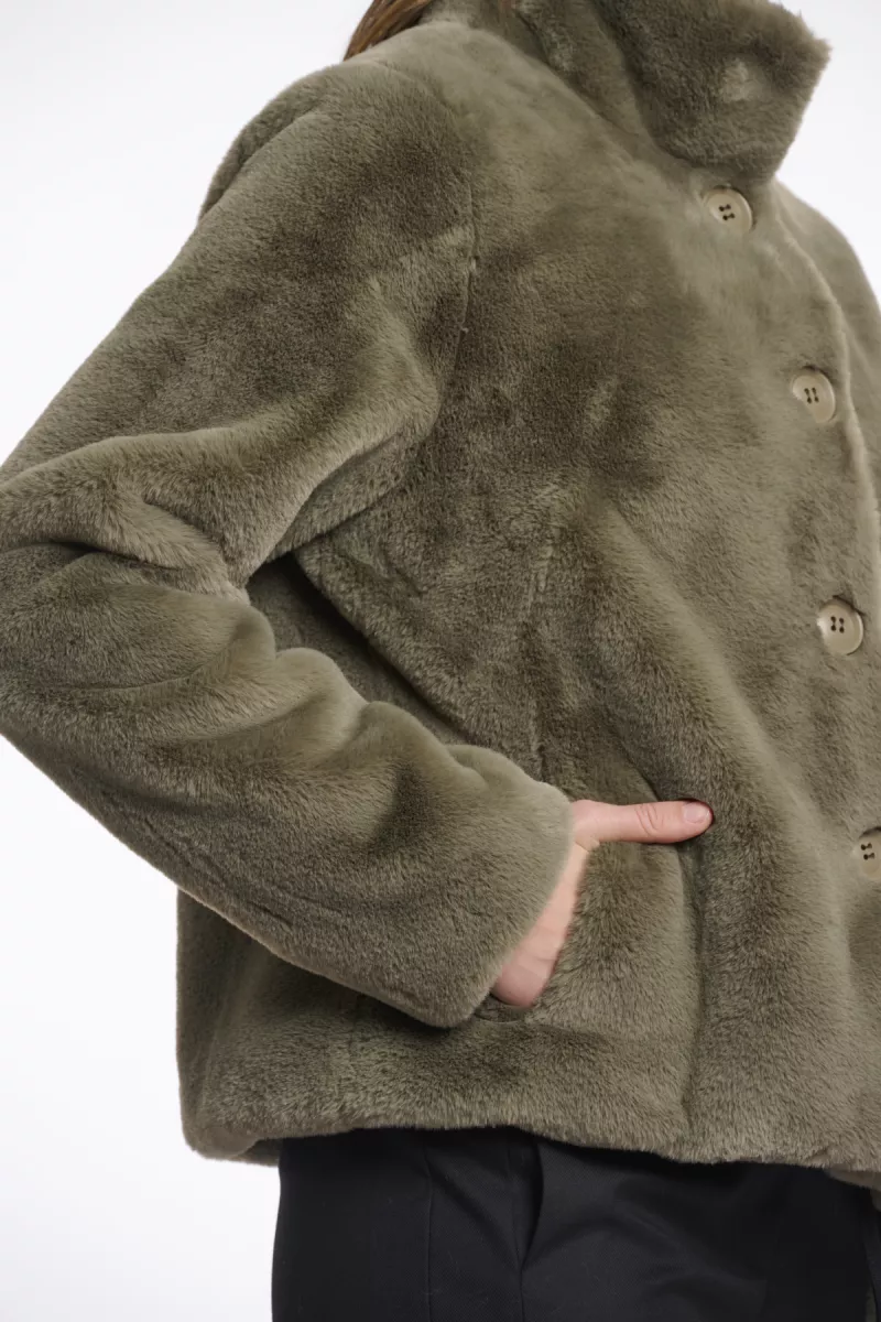 RINO & PELLE-Single Breasted Fake Fur Jacket-Vie.7002511-Green ash-GROEN