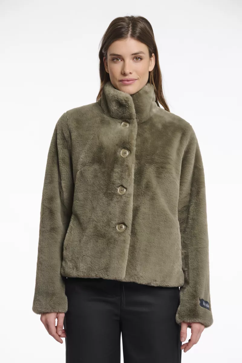 RINO & PELLE-Single Breasted Fake Fur Jacket-Vie.7002511-Green ash-GROEN
