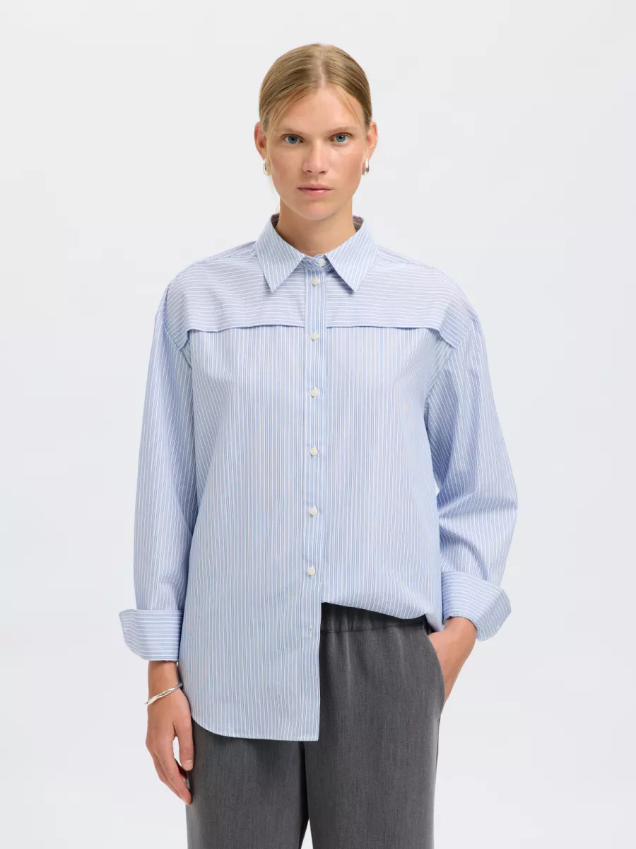 Selected Femme-SLFALLISON OVERSIZE LS SHIRT B-16099458-Cashmere Blue-BLUE