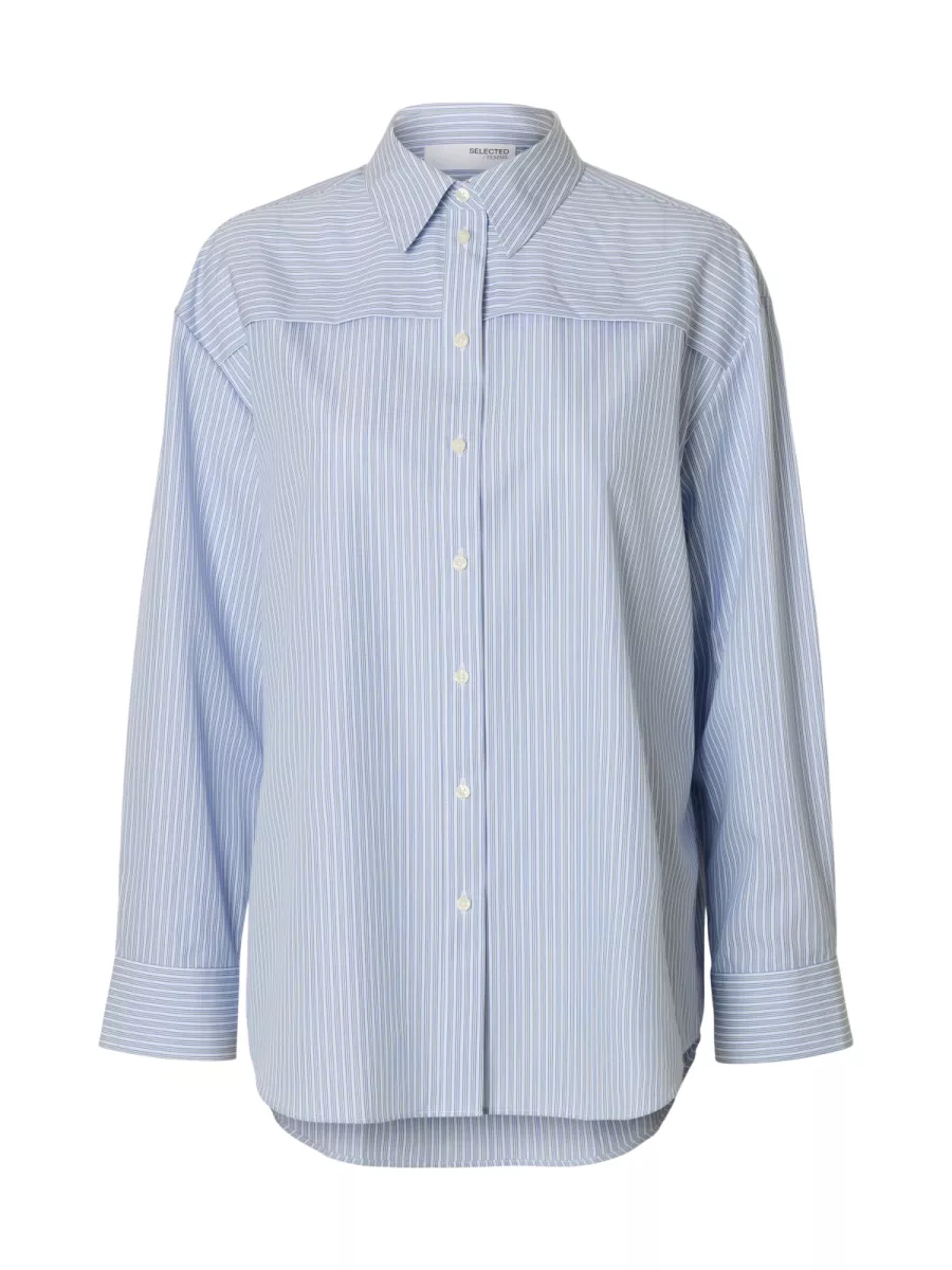 Selected Femme-SLFALLISON OVERSIZE LS SHIRT B-16099458-Cashmere Blue-BLUE