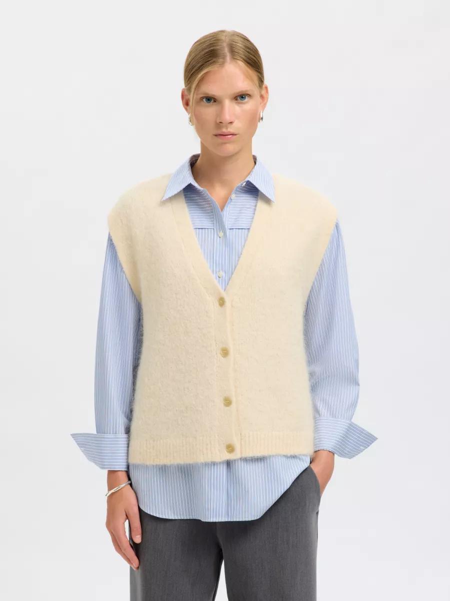Selected Femme-SLFGABELLA KNIT VEST-16099268-Birch-CREME