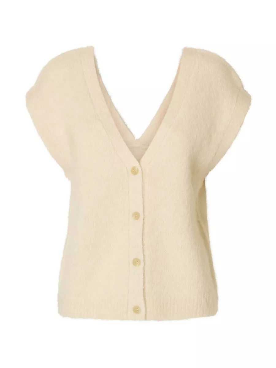 Selected Femme-SLFGABELLA KNIT VEST-16099268-Birch-CREME
