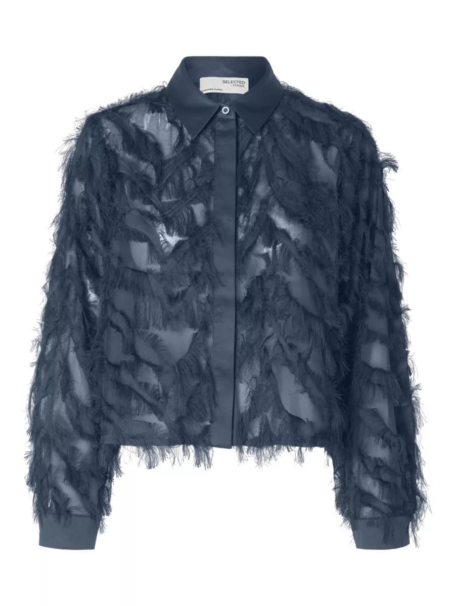Selected Femme-SLFMYLINE LS FLUFFY CROPPED SHIRT B-16095034-Key Largo-BLAUW