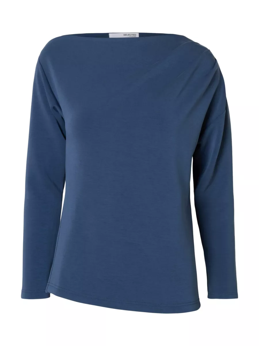 Selected Femme-SLFTENNY LS DRAPED TOP-16099785-Key Largo-GRIJS
