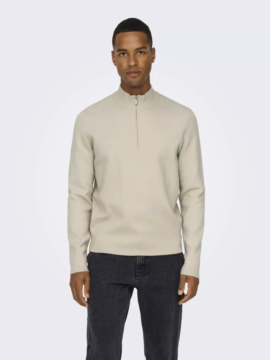 SONS-ONSCOOPER HALF ZIP HIGH NECK KNIT N-22032411-Silver lining-ZILVER GRIJS
