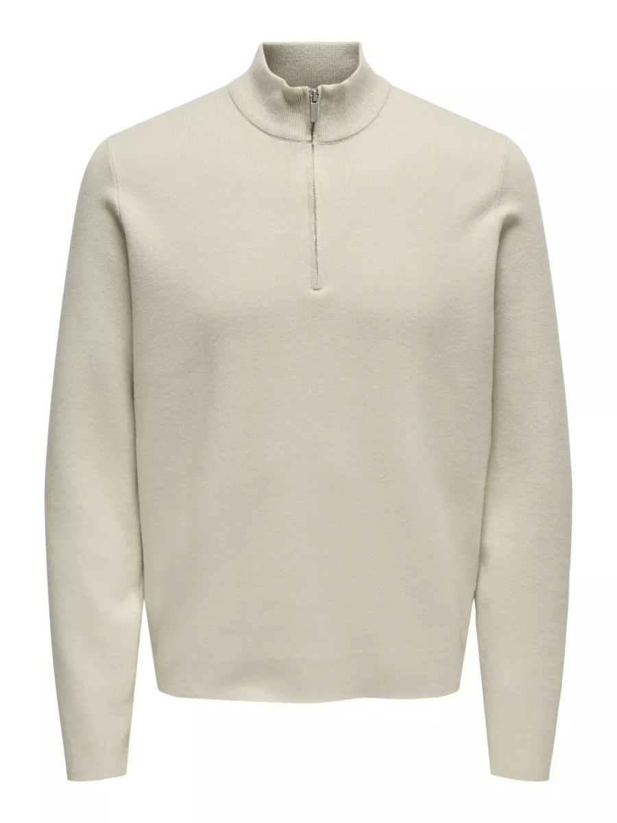 SONS-ONSCOOPER HALF ZIP HIGH NECK KNIT N-22032411-Silver lining-ZILVER GRIJS