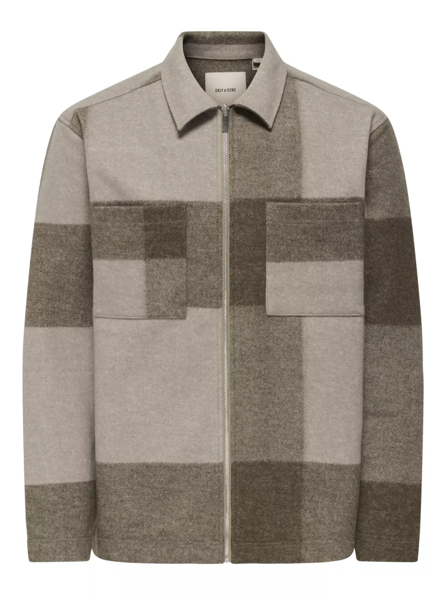 SONS-ONSWAKE CHECKED ZIP OVERSHIRT-22034447-Chinchilla-BRUIN