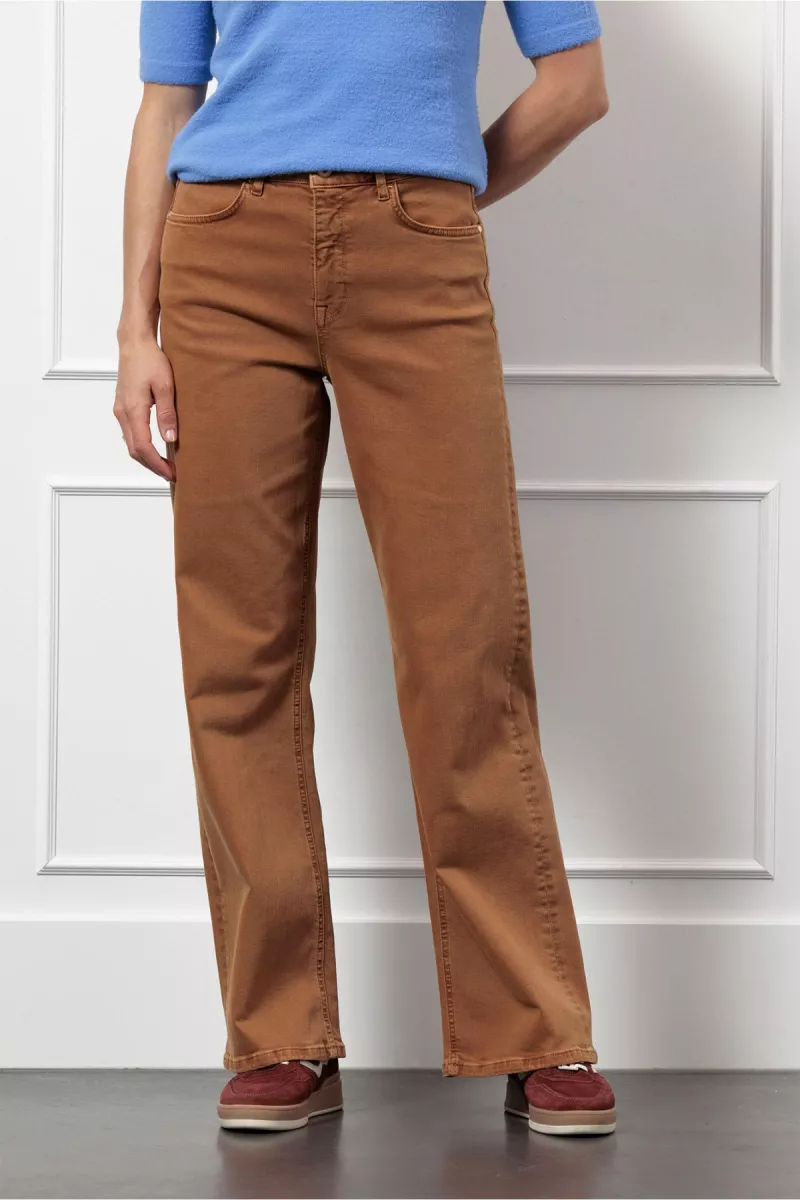 STUDIO ANNELOES-Lexie col denim trousers-13299-1300 caramel-LICHT BRUIN
