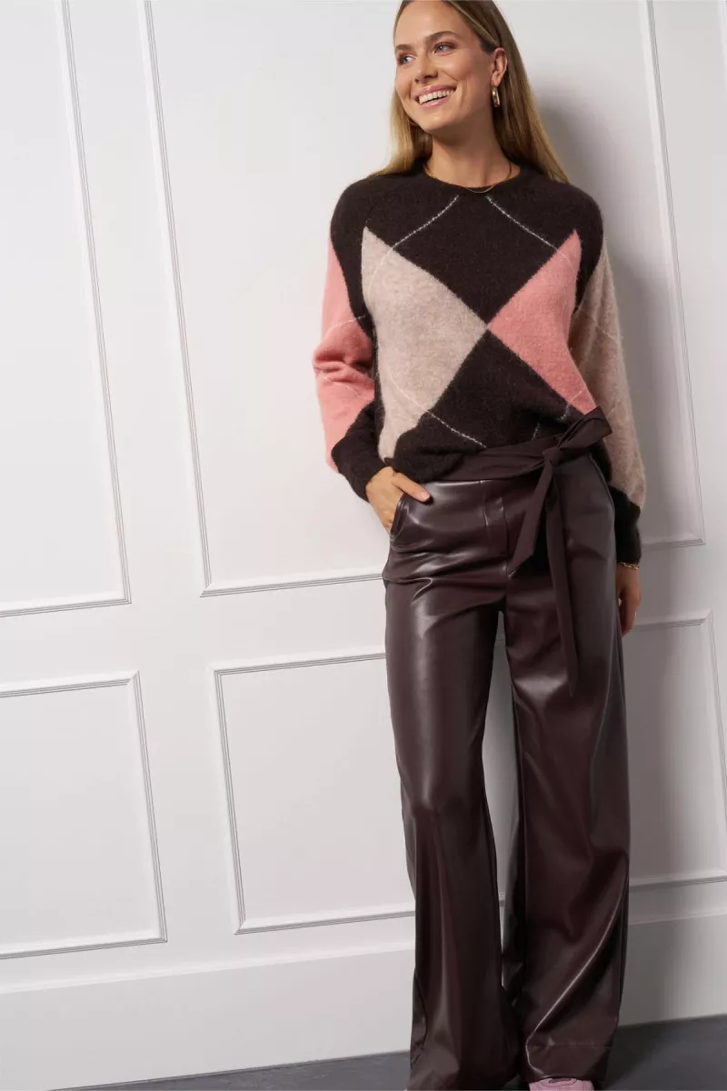 STUDIO ANNELOES-Lexie faux leather trousers-13312-8700 espresso-DONKER BRUIN