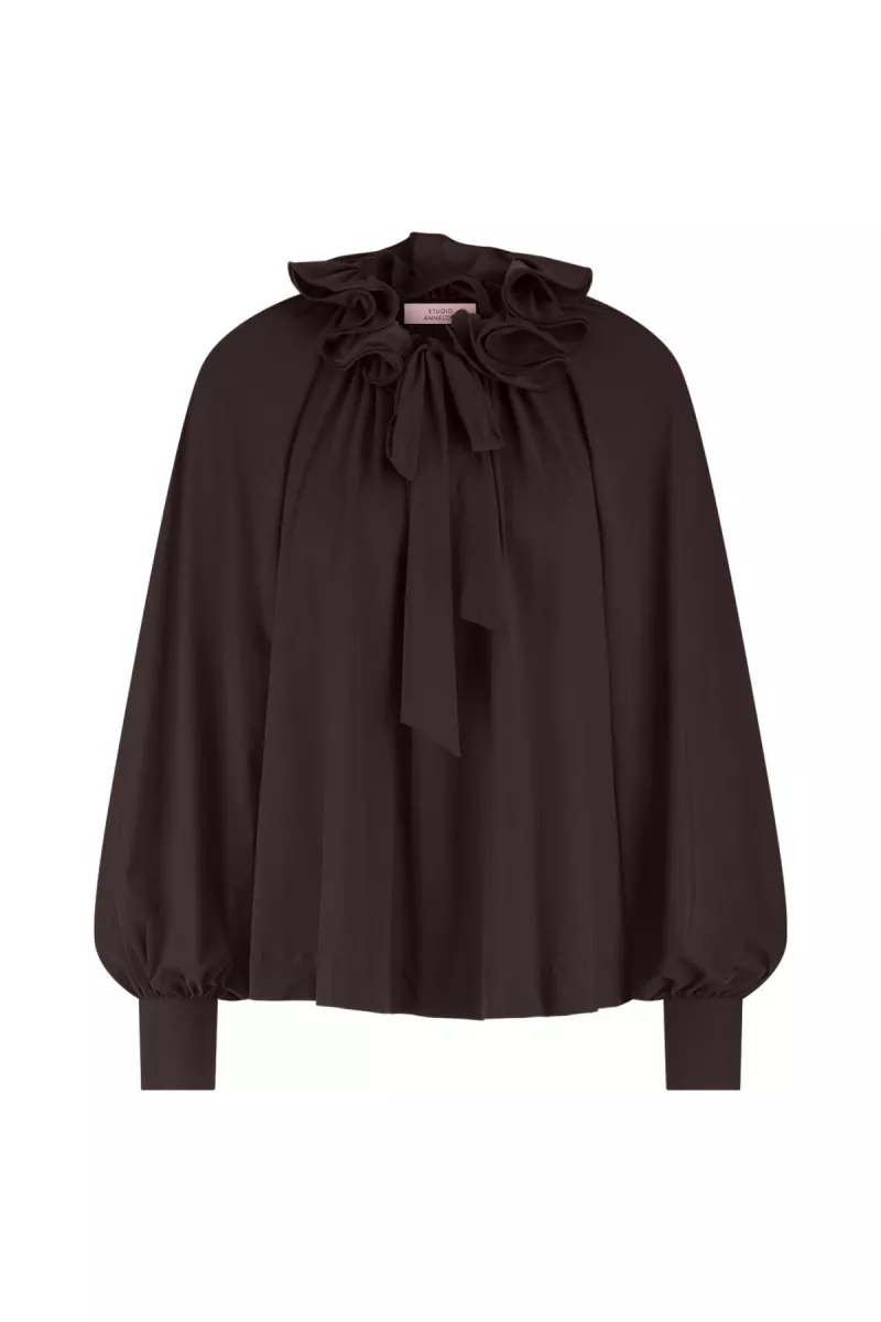 STUDIO ANNELOES-Palmer ruffle blouse-13270-8700 Espresso-DONKER BRUIN