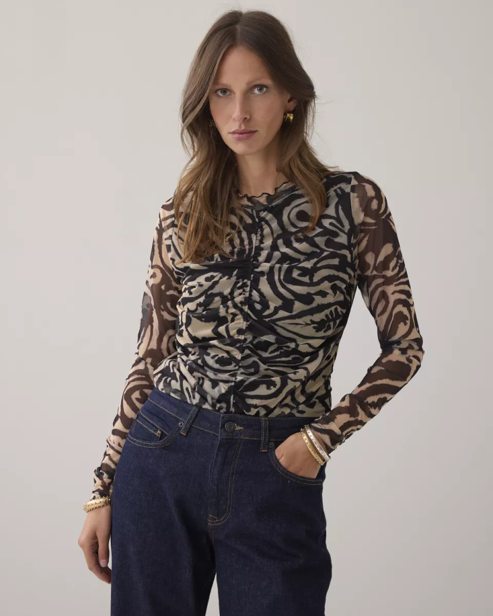 Summum-Top ornament print on mesh-3s5217-30733-990 Black-ZWART