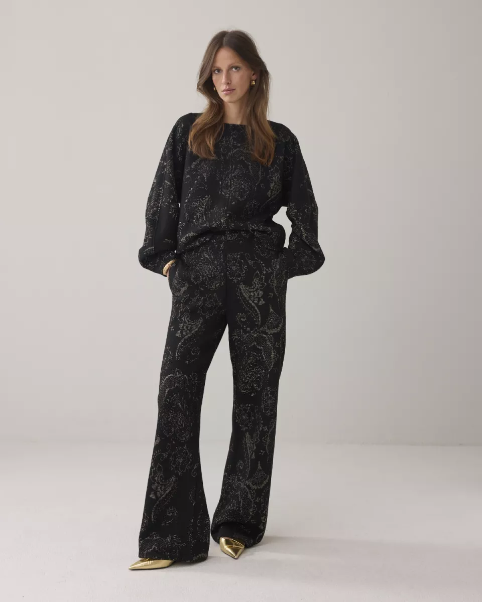Summum-Trousers ornamental jacquard-4s2904-30735-990 Black-ZWART