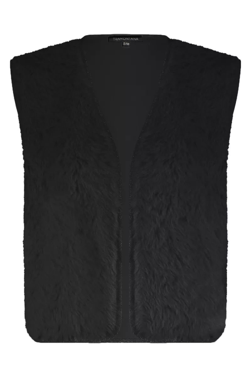 TRAMONTANA-Faux fur vest-S04-17-801-009000 Black-ZWART
