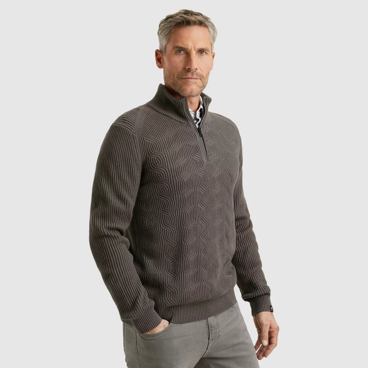 Vanguard-Half zip collar cotton blend wool-VKW2509328-9044 Gargoyle-GRIJS